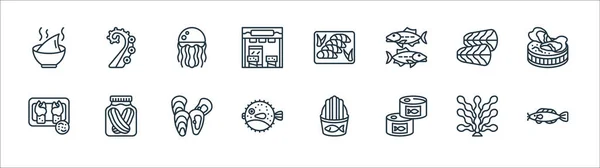 Iconos Línea Mariscos Conjunto Lineal Conjunto Líneas Vectoriales Calidad Tales — Vector de stock