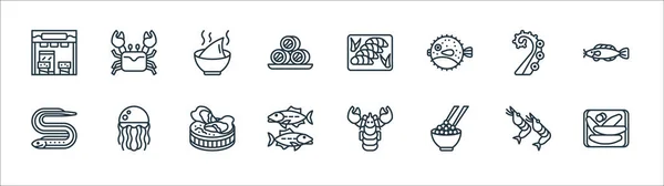 Iconos Línea Mariscos Conjunto Lineal Conjunto Línea Vectores Calidad Como — Vector de stock