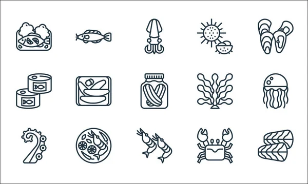 Iconos Línea Mariscos Conjunto Lineal Conjunto Líneas Vectoriales Calidad Tales — Vector de stock