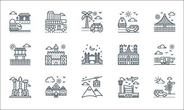 Iconos Línea Turismo Conjunto Lineal Conjunto Línea Vectorial Calidad Como — Vector de stock