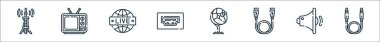 Televizyon dizisi simgeleri. Doğrusal küme. Kablo, ses kaybı, usb kablosu, uydu anteni, hdmi portu, program, eski