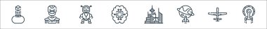 Gelecekteki çizgi simgelerinin teknolojisi. Doğrusal küme. Uzay gemisi, uav, uzay gemisi, fütüristik, yapay zeka, robot, robot gibi kalite vektör çizgisi