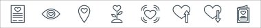 Aşk çizgisi simgeleri. Doğrusal küme. Kaliteli vektör çizgisi, aşk, aşk, kalp, gezegen, konum, in