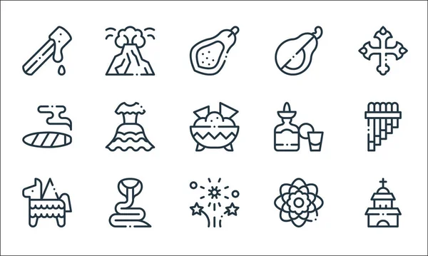 Mexico Line Icons Linear Set Quality Vector Line Set Temple — Stock Vector