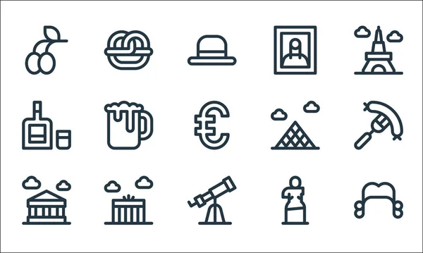 Europe Line Icons Linear Set Quality Vector Line Set Wig — Stock Vector