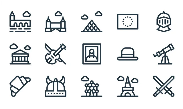 Europe Line Icons Linear Set Quality Vector Line Set Crossed — Stock Vector