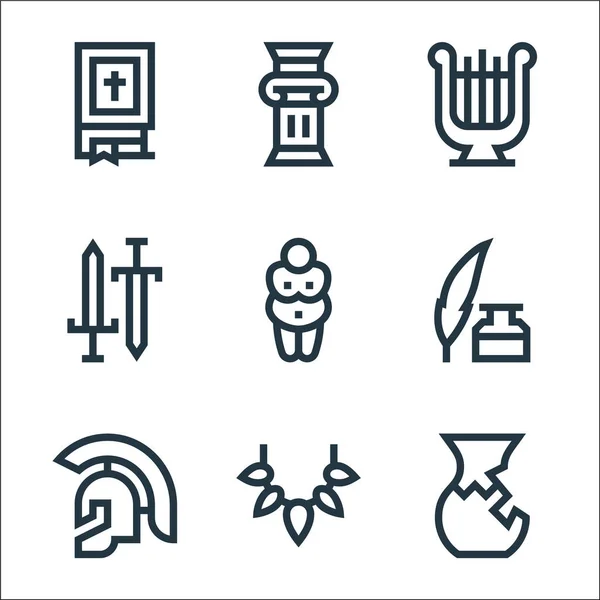 Geschichtslinien Symbole Lineares Set Qualitätsvektorleinen Set Wie Keramik Vorgeschichte Römischer — Stockvektor