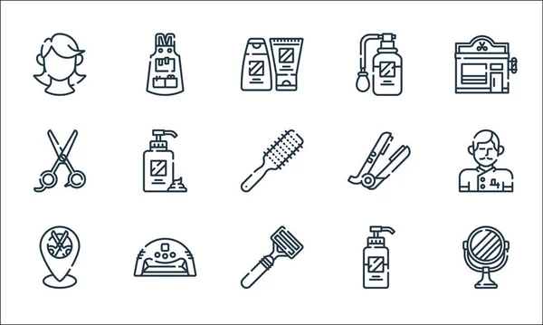 Hairdressing Barber Line Icons Linear Set Quality Vector Line Set — Stock Vector