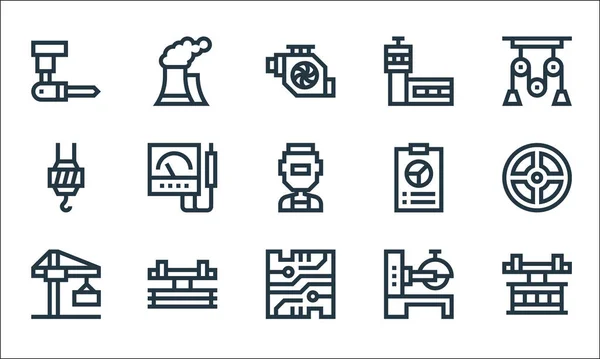 Symbole Für Industrielle Prozesslinien Lineares Set Qualitätsvektorleitungssatz Wie Kran Mikrochip — Stockvektor