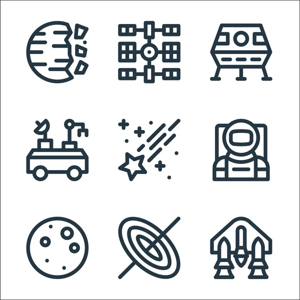 Iconos Línea Espacial Conjunto Lineal Conjunto Línea Vectorial Calidad Como — Archivo Imágenes Vectoriales