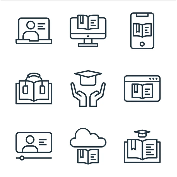 Iconos Línea Aprendizaje Línea Conjunto Lineal Conjunto Línea Vectores Calidad — Archivo Imágenes Vectoriales