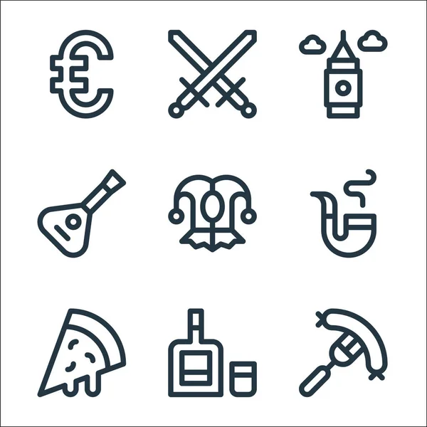 Europe Line Icons Linear Set Quality Vector Line Set Sausage — Stock Vector