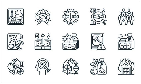 Riesgos Negocio Línea Iconos Conjunto Lineal Conjunto Línea Vectorial Calidad — Vector de stock