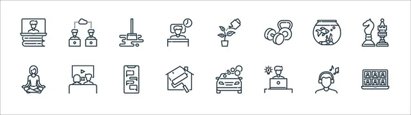 Stay Home Quarantine Line Icons Linear Set Quality Vector Line — Stock Vector