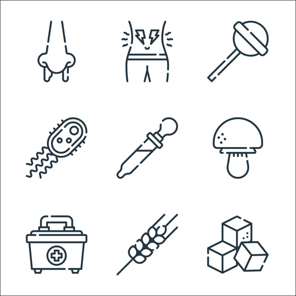 Allergies Line Icons Linear Set Quality Vector Line Set Sugar — Stock Vector