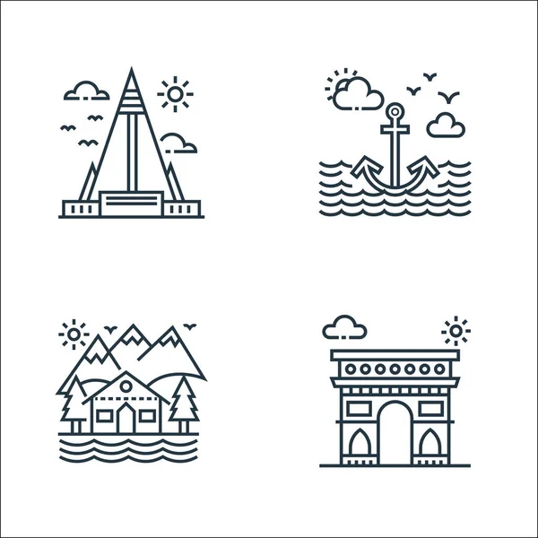 Iconos Línea Turismo Conjunto Lineal Conjunto Línea Vectorial Calidad Como — Vector de stock