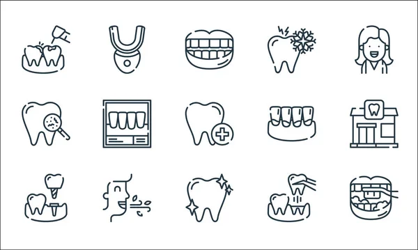 Zahnpflege Linie Symbole Lineares Set Qualitätsvektorlinien Set Wie Zähneputzen Sauberkeit — Stockvektor