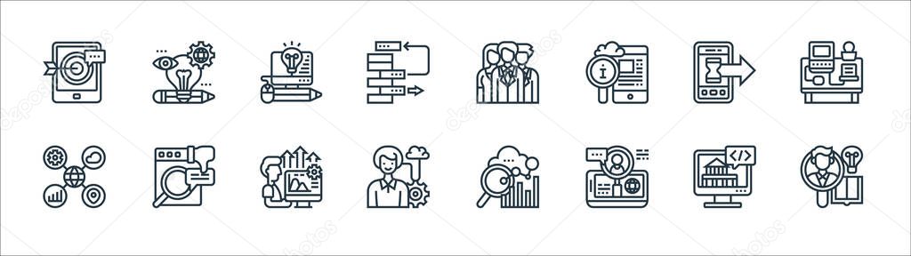 digital transformation line icons. linear set. quality vector line set such as talent search, hiring, characteristic, data classification, fast forward, knowledge, teamwork, creativity