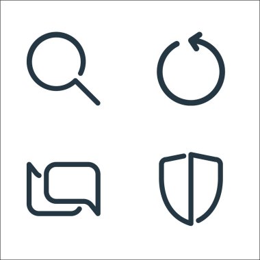 kullanıcı arayüzü satır simgeleri. Doğrusal küme. kalite vektör çizgisi: antivirüs, sohbet, tazeleme