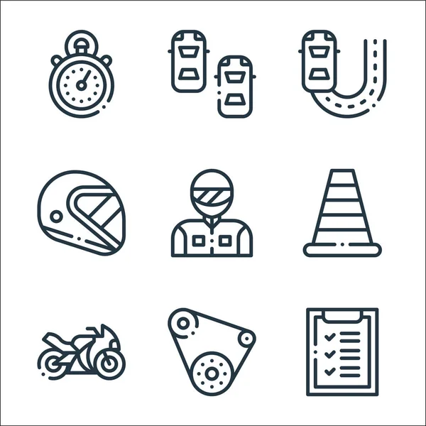 Iconos Línea Autoracing Conjunto Lineal Conjunto Línea Vectorial Calidad Como — Vector de stock