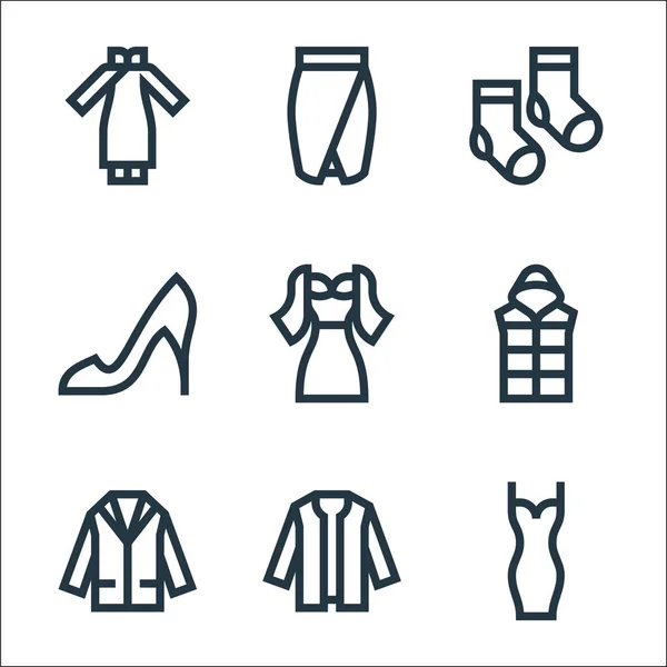 Iconos Línea Ropa Conjunto Lineal Conjunto Línea Vectorial Calidad Como — Vector de stock