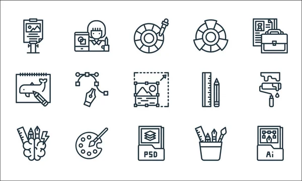 Iconos Línea Diseño Gráfico Conjunto Lineal Conjunto Líneas Vectoriales Calidad — Vector de stock