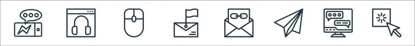 Kontaktliniensymbole Lineares Set Qualitätsvektorzeilenset Wie Klick Chat Flugzeug Mail Nachricht — Stockvektor