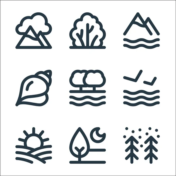 Nature Line Symbole Lineares Set Qualitätsvektorlinienset Wie Winter Nacht Feld — Stockvektor