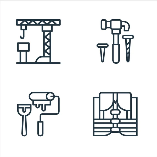 Construcciones Línea Iconos Conjunto Lineal Conjunto Línea Vectorial Calidad Como — Vector de stock