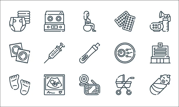 Maternity Line Icons Linear Set Quality Vector Line Set Baby — Stock Vector