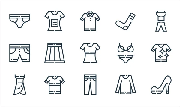 Ropa Prendas Vestir Iconos Línea Conjunto Lineal Conjunto Línea Vectorial — Vector de stock