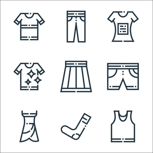 Vêtements Des Icônes Ligne Vêtements Set Linéaire Set Ligne Vectorielle — Image vectorielle