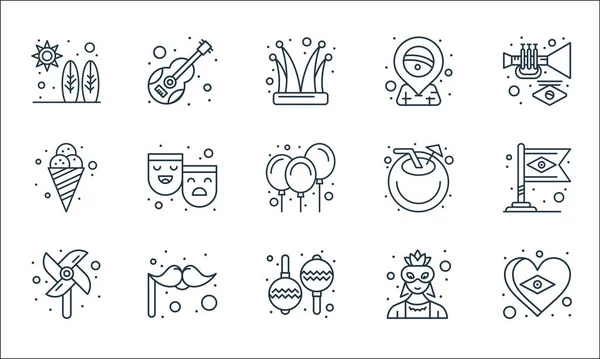 Iconos Línea Del Carnaval Brasileño Conjunto Lineal Set Línea Vectorial — Vector de stock