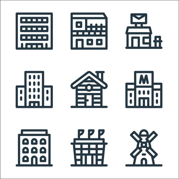 Iconos Línea Construcción Urbana Conjunto Lineal Conjunto Línea Vectorial Calidad — Vector de stock