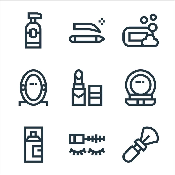Beauty Line Icons Linear Set Quality Vector Line Set Brush — Stock Vector