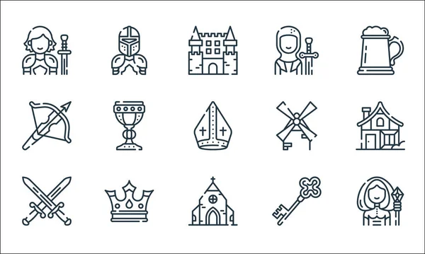 Medieval Times Line Icons Linear Set Quality Vector Line Set — Stock Vector