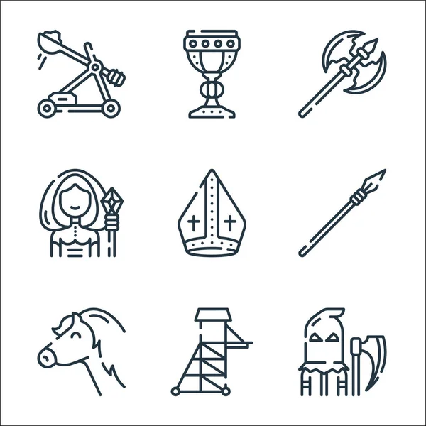 Medieval Times Line Icons Linear Set Quality Vector Line Set — Stock Vector