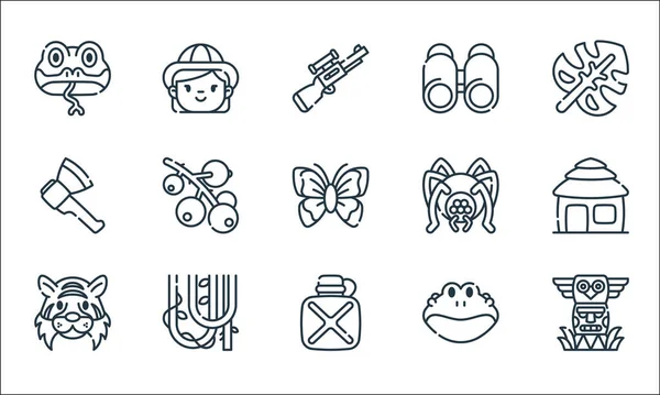 Jungle Line Icons Linear Set Quality Vector Line Set Totem — Stock Vector