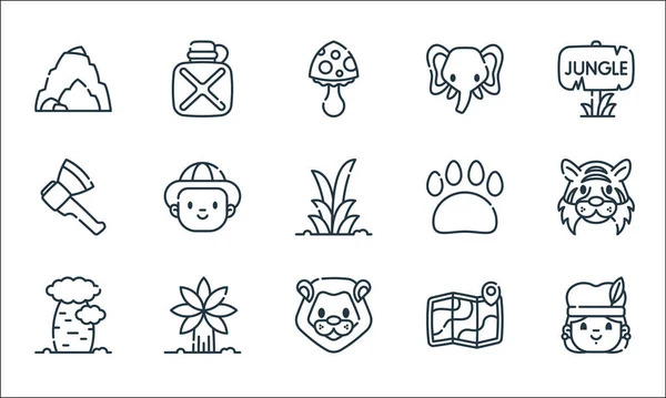 Iconos Línea Selva Conjunto Lineal Set Línea Vectorial Calidad Como — Vector de stock