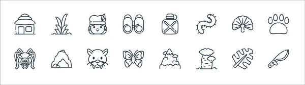 Jungle Line Icons Linear Set Quality Vector Line Set Machete — Stock Vector