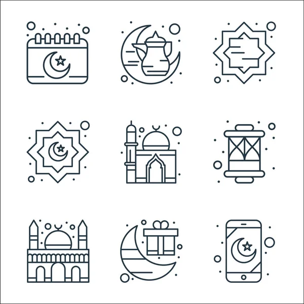 Иконки Линий Ислама Рамадана Линейное Множество Набор Векторных Линий Качества — стоковый вектор