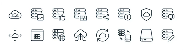 Иконки Линии Сервера Рабочего Офиса Линейное Множество Набор Векторных Линий — стоковый вектор