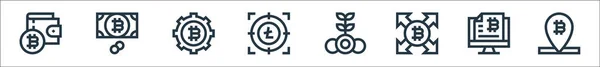Symbole Der Kryptowährungslinie Lineares Set Qualitätsvektorlinienset Wie Bitcoin Bitcoin Bitcoin — Stockvektor