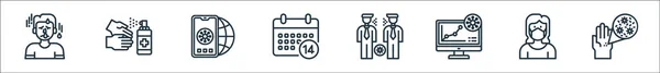 Coronavirus Symbole Lineares Set Qualitätsvektorleitungsset Wie Coronavirus Kranke Analyse Verbreitung — Stockvektor
