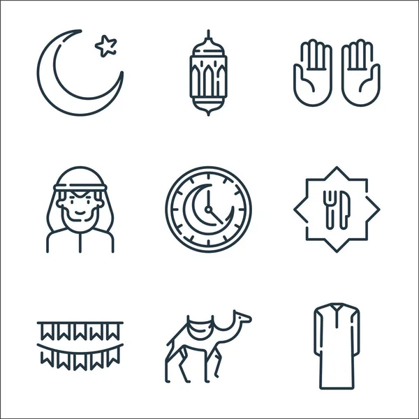 Iconos Línea Ramadán Conjunto Lineal Conjunto Línea Vectorial Calidad Como — Vector de stock