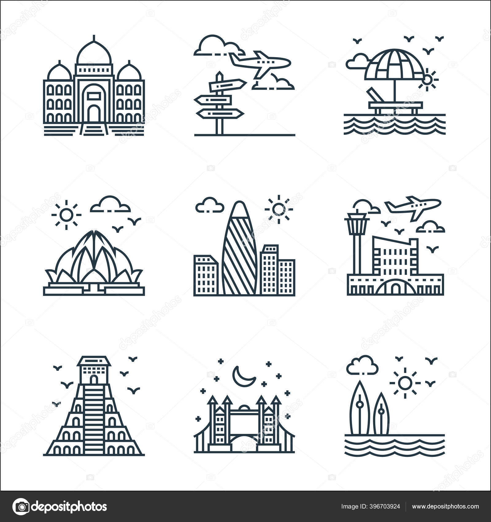 Ikon Garis Pariwisata Set Linier Kualitas Garis Vektor Ditetapkan Seperti Stok Vektor C Awesomegroup 396703924