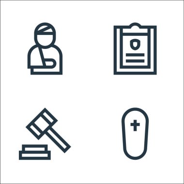 Sigorta çizgisi simgeleri. Doğrusal küme. Tabut, adalet, sigorta gibi kalite vektör çizgisi