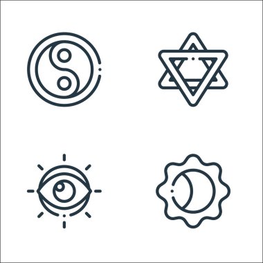 ruhani çizgi simgeleri. Doğrusal küme. Güneş tutulması, göz, Davies yıldızı gibi kalite vektör çizgisi