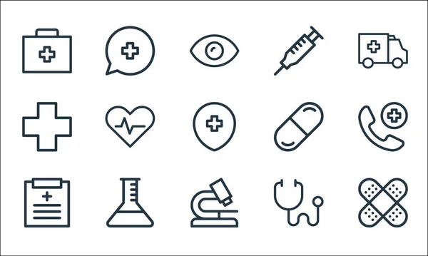 Articles Médicaux Ligne Icônes Set Linéaire Ensemble Lignes Vectorielles Qualité — Image vectorielle