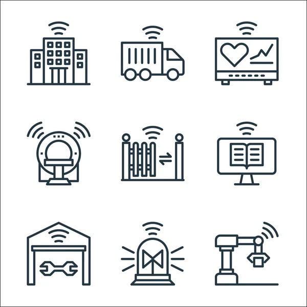 Internet Las Cosas Línea Iconos Conjunto Lineal Conjunto Línea Vectores — Vector de stock